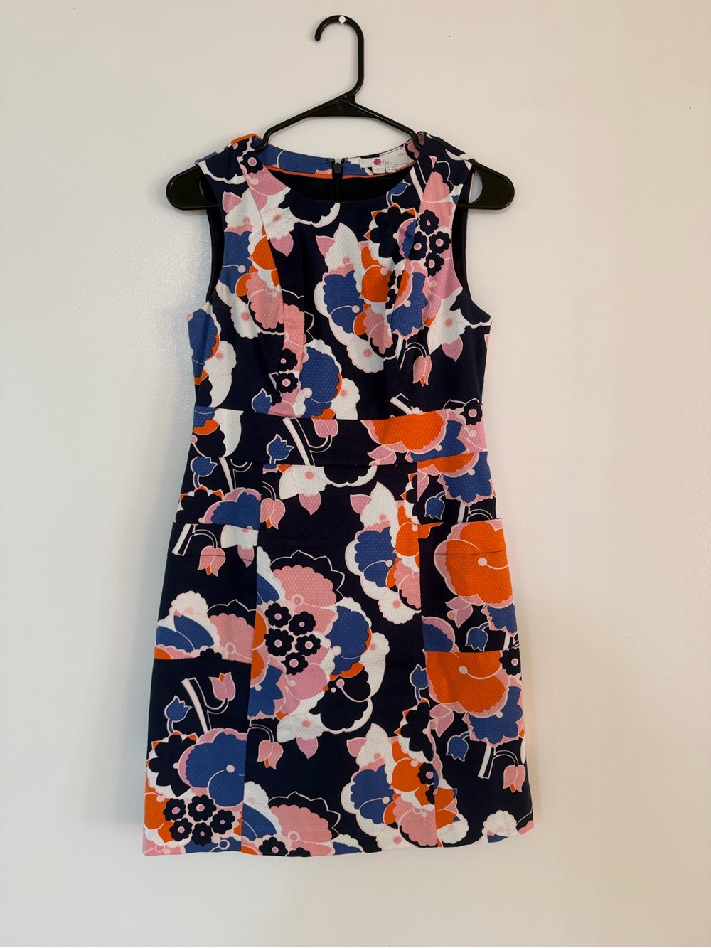 Boden Sleeveless Floral Shift Dress in Navy, Pink & Orange